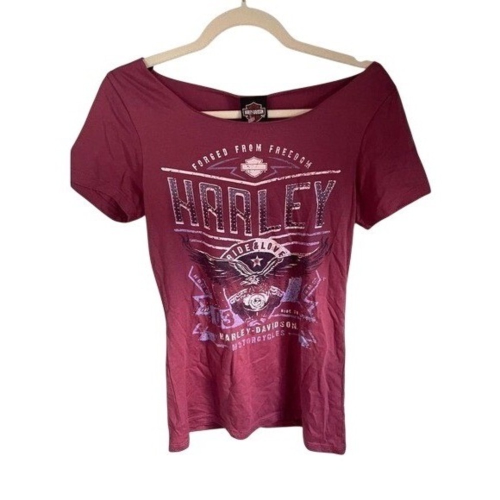 NWT‎ Harley Davidson Womens Rawhide Olathe Kansas  Tee Berry Pink Biker Small